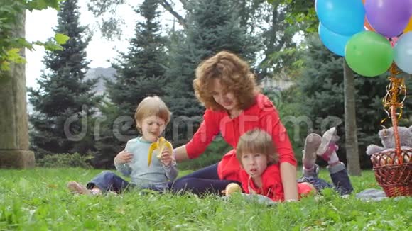 一家人在夏季公园野餐视频的预览图