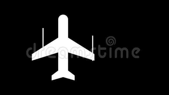 在黑色背景下移动和操纵抽象飞机图标的顶部视图动画白色飞机飞行视频的预览图