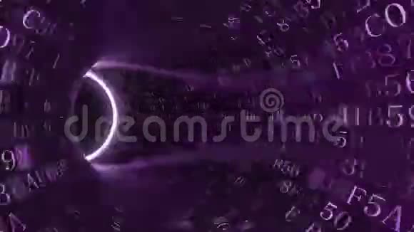紫色隧道由十六进制符号组成与IT相关的循环动画视频的预览图