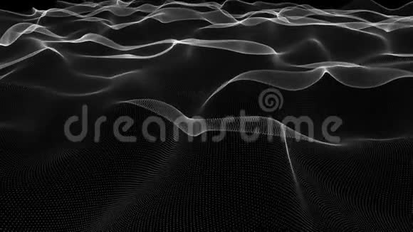 摘要背景与波浪线从点黑色背景下霓虹灯线表面的动画涟漪视频的预览图