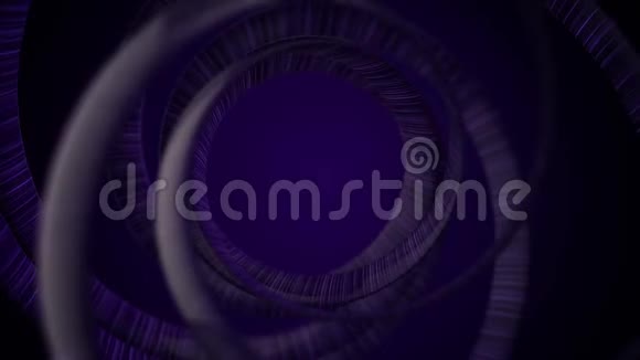 动画的旋转紫色交织螺旋在黑色背景无缝环弯曲闪烁的宽线流动视频的预览图
