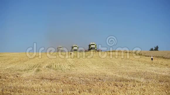 Ternopil7月20日2017年7月20日在Ternopil的三个联合收割机在麦田上收割小麦视频的预览图