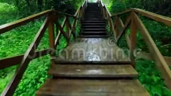 步行至木质楼梯及栏杆视频的预览图