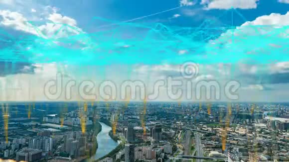 空中城市通过5G连接无线网络移动技术概念数据通信云计算视频的预览图