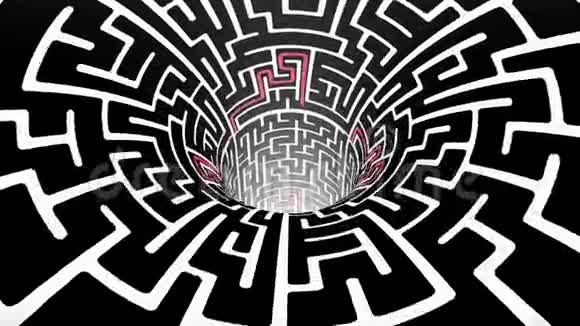 迷宫迷宫虫洞漏斗隧道飞行无缝环动画背景新质量老式风格视频的预览图