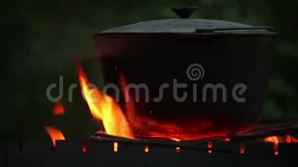 篝火镜头中的一锅粥视频的预览图