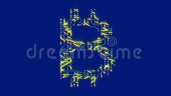 一个具有移动电子形状的比特币货币符号区块链抽象电子连接的未来主义电路板视频的预览图