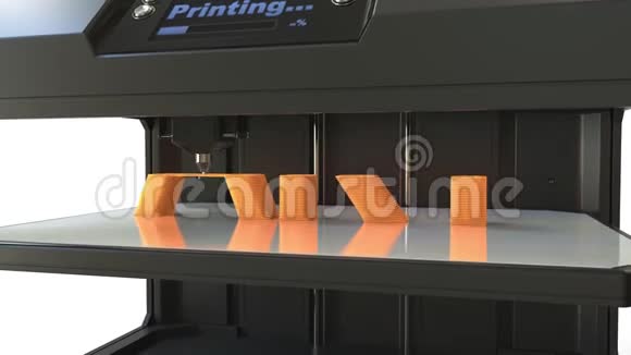 现代3D打印机在行动印刷橙色ART字延时动画视频的预览图