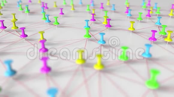 彩色引脚和线程网络模型在一个插板上特写3D动画视频的预览图
