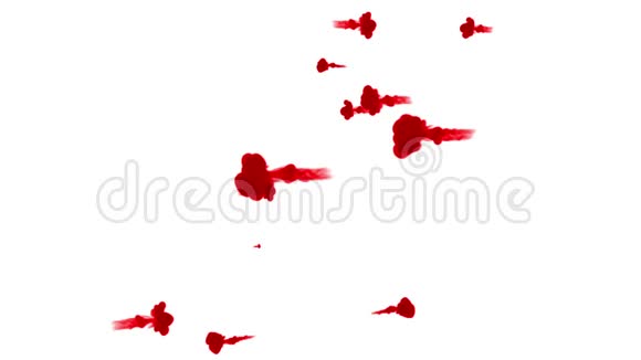 红色的墨水流在水中在白色的背景上扩散作为阿尔法通道使用卢马哑光视频的预览图