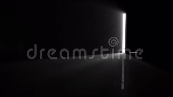 000500061A一扇通往黑暗房间的门明亮的光线照射进来背景3D插图视频的预览图