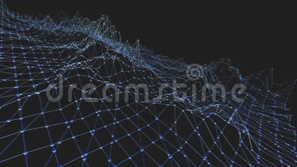 抽象干净的蓝色挥动三维网格或网格作为CG背景蓝色几何振动环境或脉动数学视频的预览图