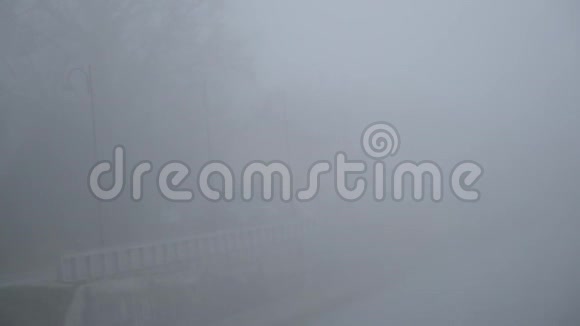 雾天河流水面宁静景象池塘树木倒影视频的预览图