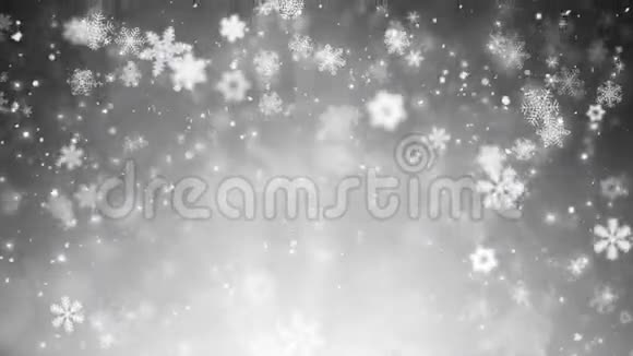 白色冬天的圣诞节背景飘落的雪花和星星视频的预览图
