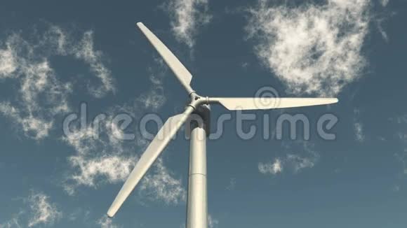 风车涡轮清洁绿色风能新动力白云的特写视频的预览图