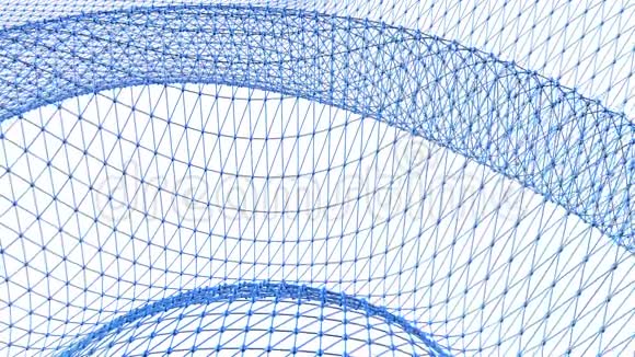 抽象干净的蓝色挥动三维网格或网格作为宏伟的背景蓝色几何振动环境或脉动视频的预览图