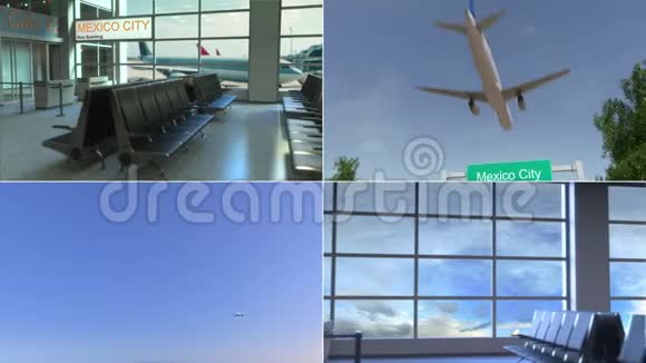 前往墨西哥城飞机抵达墨西哥概念蒙太奇动画视频的预览图