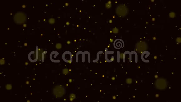 通过黄色发光的球体和粒子的抽象移动螺旋飞行穿过旋转的黑色小点视频的预览图