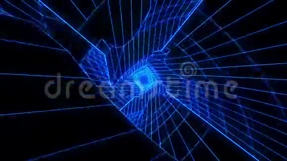 3D蓝色科幻数字隧道循环背景VHS风格V2视频的预览图