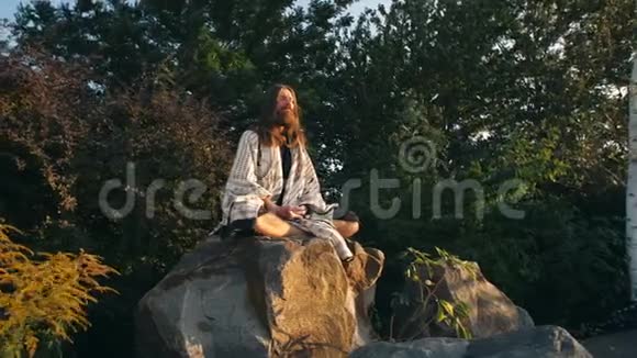 约吉坐在岩石上沉思视频的预览图