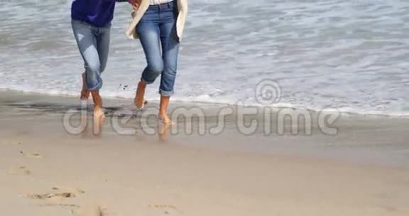 成熟的夫妻在海滩上享受视频的预览图