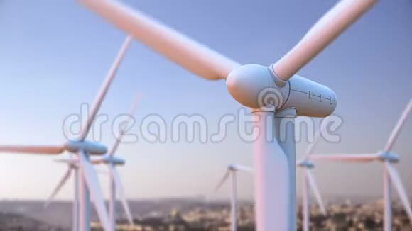 风力涡轮机旋转的无缝循环动画视频的预览图