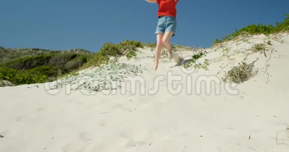 阳光明媚的一天女人在海滩上玩耍视频的预览图