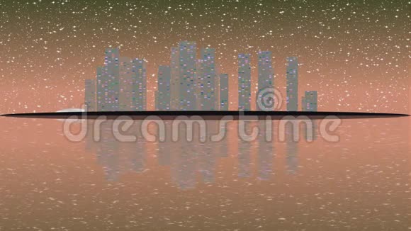 现代城市由五颜六色的光效五光十色充满活力的天际城市满月视频的预览图