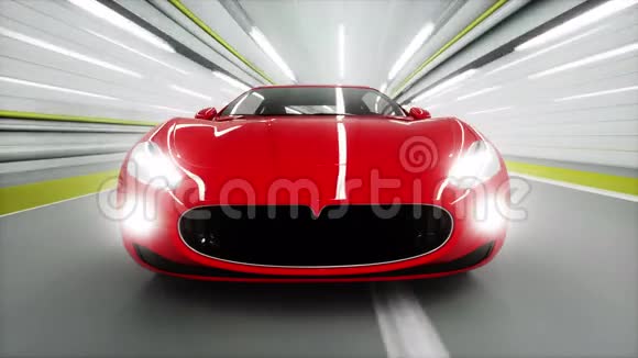 隧道里的红色跑车快速驾驶三维动画视频的预览图