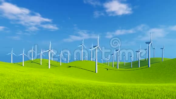 晴天青山上的风力涡轮机视频的预览图