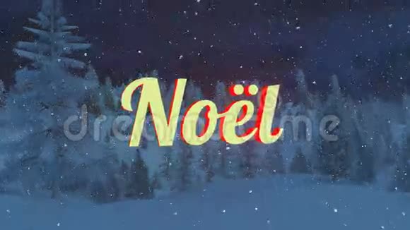 雪夜森林中的动画诺埃尔文字视频的预览图