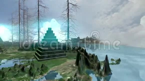 金字塔岛和水上发光的东西视频的预览图