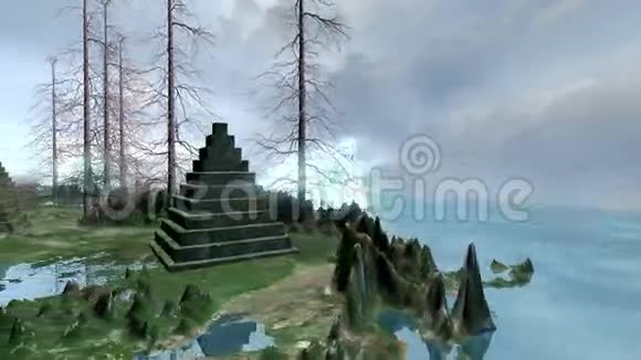 金字塔岛和发光的东西漂浮视频的预览图