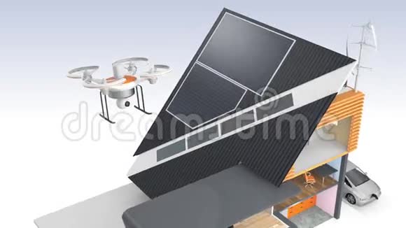 有节能电器太阳能电池板和风力涡轮机的智能住宅视频的预览图
