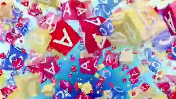 红色蓝色和黄色的飞行字母立方体视频的预览图