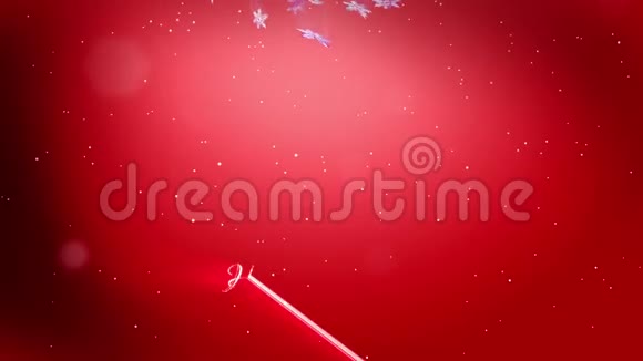 装饰性的3d雪花在红色背景下在夜间缓慢地漂浮在空气中作为圣诞动画使用新年视频的预览图