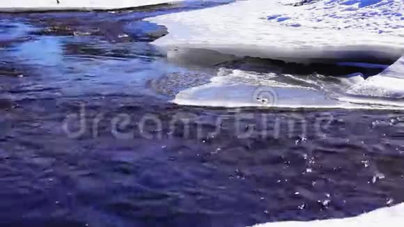 阳光明媚的春天和冰天雪地的河流视频的预览图