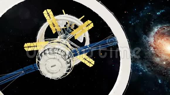 空间站绕着银河飞行美丽的详细动画视频的预览图