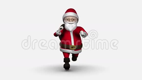 卡通圣诞老人在白色背景上奔跑视频的预览图