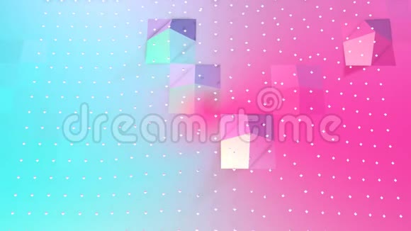 抽象简单的蓝色粉红色低聚三维表面和飞行白色晶体作为优雅的图案环境软几何视频的预览图