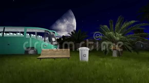 公园在吉达的中心与草和棕榈树在夜间视频的预览图