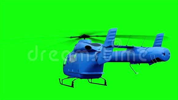 蓝色直升机动画真实的反射阴影和运动绿色屏幕4k镜头视频的预览图
