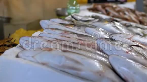 街头市场上有新鲜海鱼在冰上展示视频的预览图