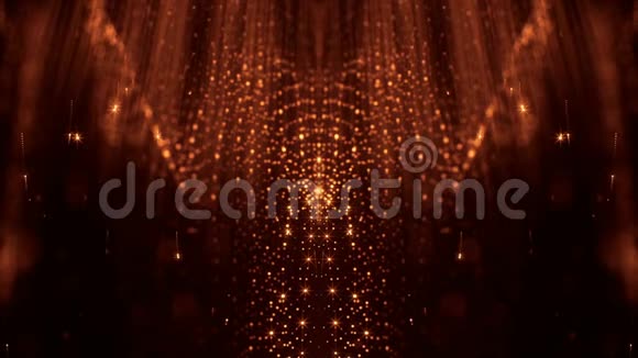 黄金无缝抽象背景与粒子具有景深辉光和数字元素的虚拟空间视频的预览图