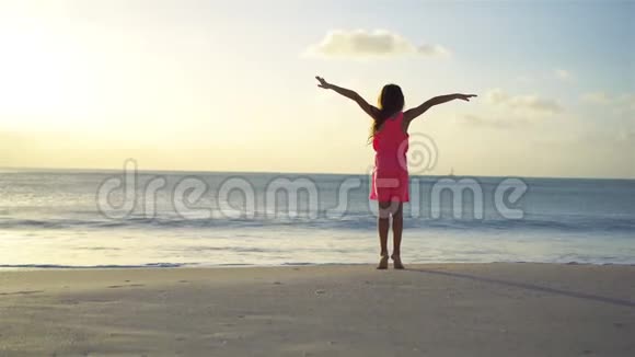 可爱的小女孩在度假时在热带海滩玩得很开心视频的预览图