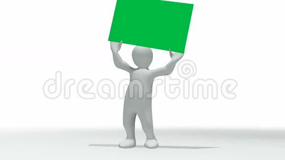 3D男子手中拿着绿色标语牌的动画视频的预览图