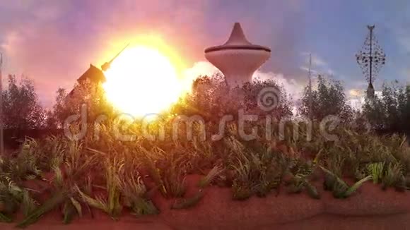 环绕世界的太阳落山在城墙和地标后面视频的预览图