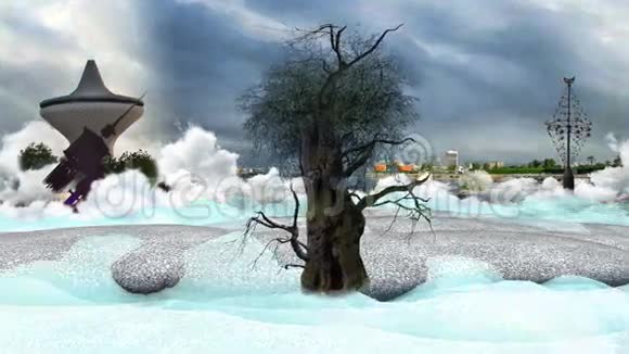云上的古树和阴天的地标视频的预览图