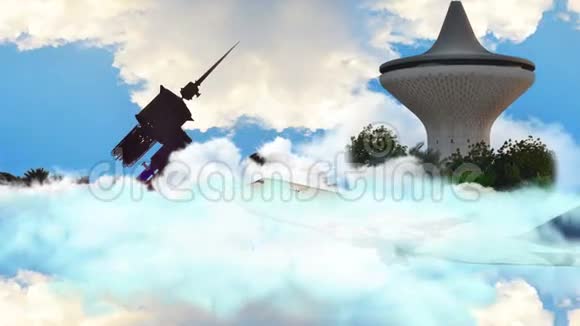 飞机飞越云层和地标环视频的预览图