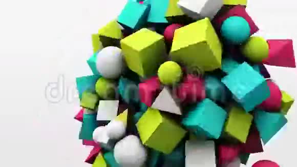三维运动图形动态几何形状立方体锥球体等摘要背景视频的预览图